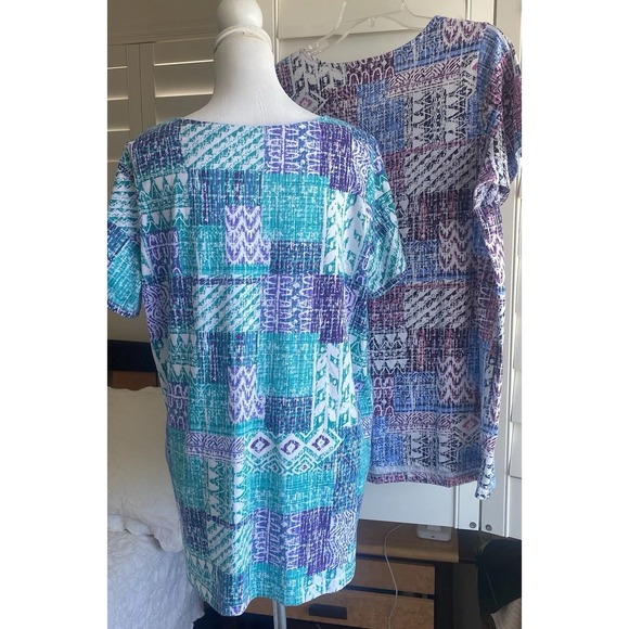 2 Woman Within 14 16 M Cotton Blend Short Sleeve Top Tunic T Shirt Teal Purple - Picture 3 of 8